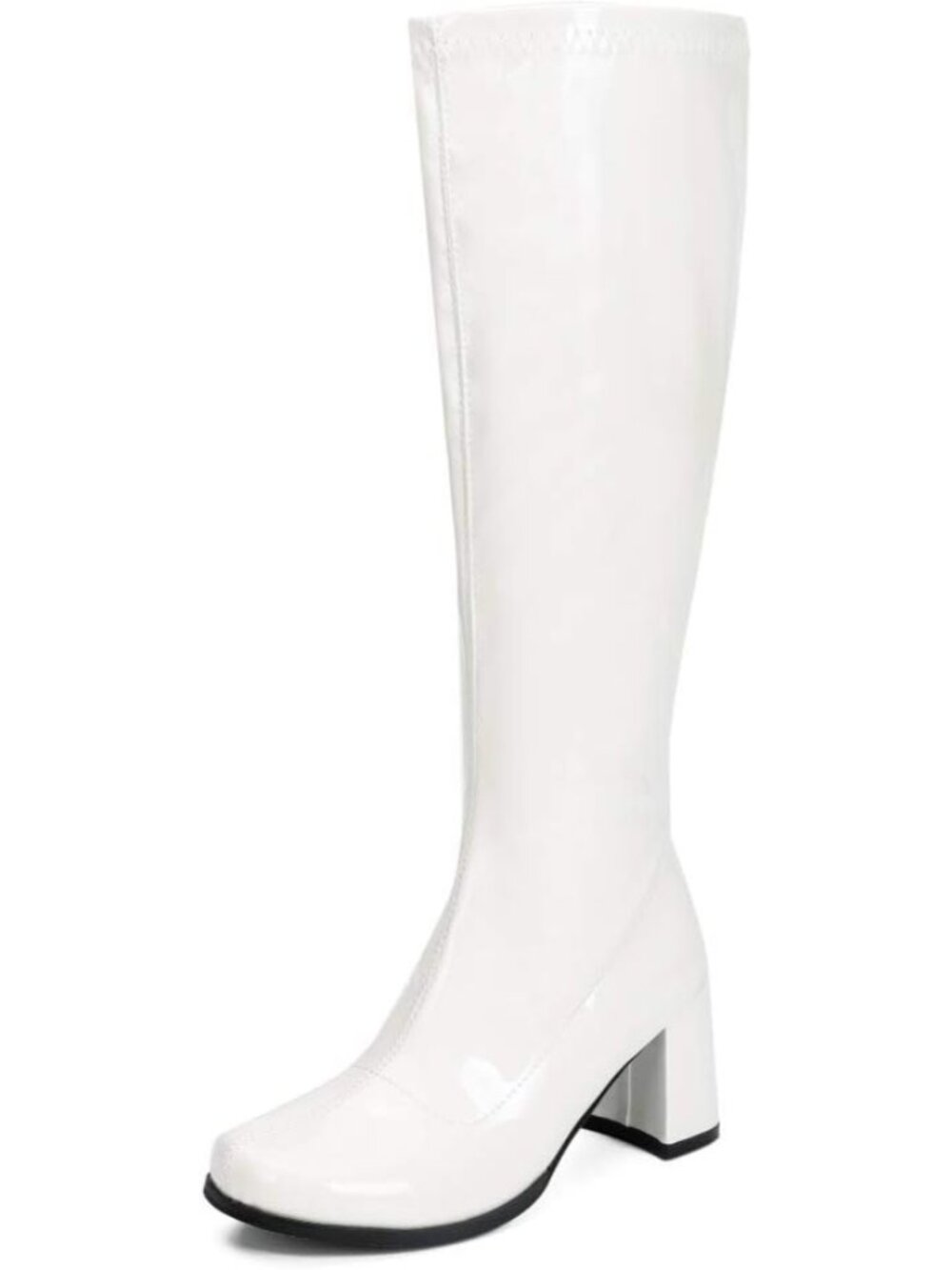 🆕Women's White Knee High Gogo Boots Square Toe Retro Disco Block Heel Boots